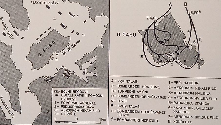 Skica japanskog prepada na Pearl Harbor (Izvor: Velike pomorske bitke i operacije kroz istoriju)